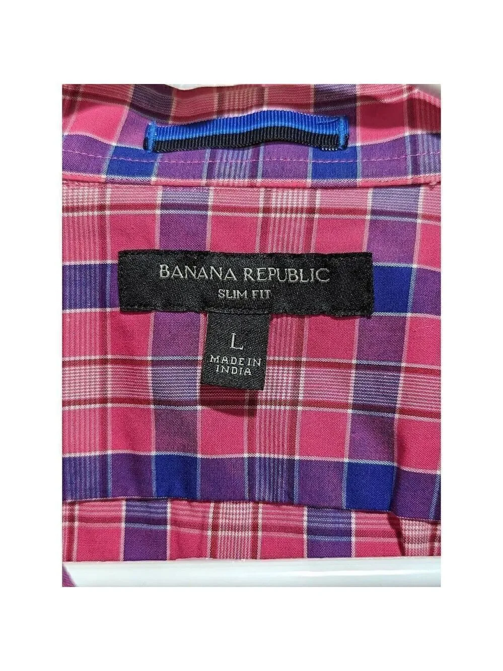 Banana Republic Men's Cotton Hot Pink Blue Plaid Button Up Shirt Size Large